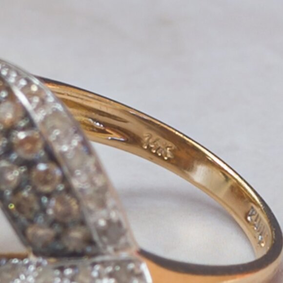 14k Yellow Gold Tahitian Pearl & Champagne Diamond Pavé Bypass Ring — 10mm, sz 6 - Picture 7 of 9